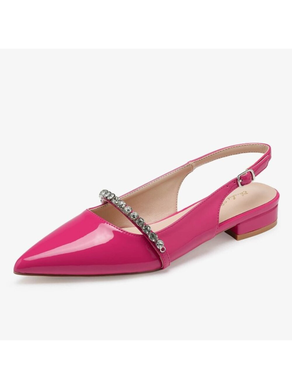 Women's Slingback Flats with Rhinestone Pointed Toe Flats Hot Pink Dressy Shoes - Picture 5 of 6
